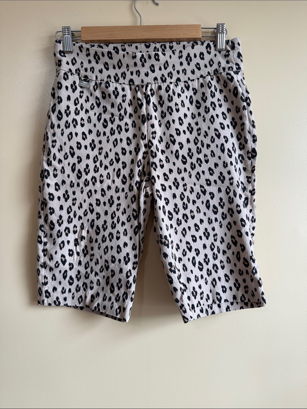 Premise Black Leopard Print Knit Bermuda Shorts on Cream